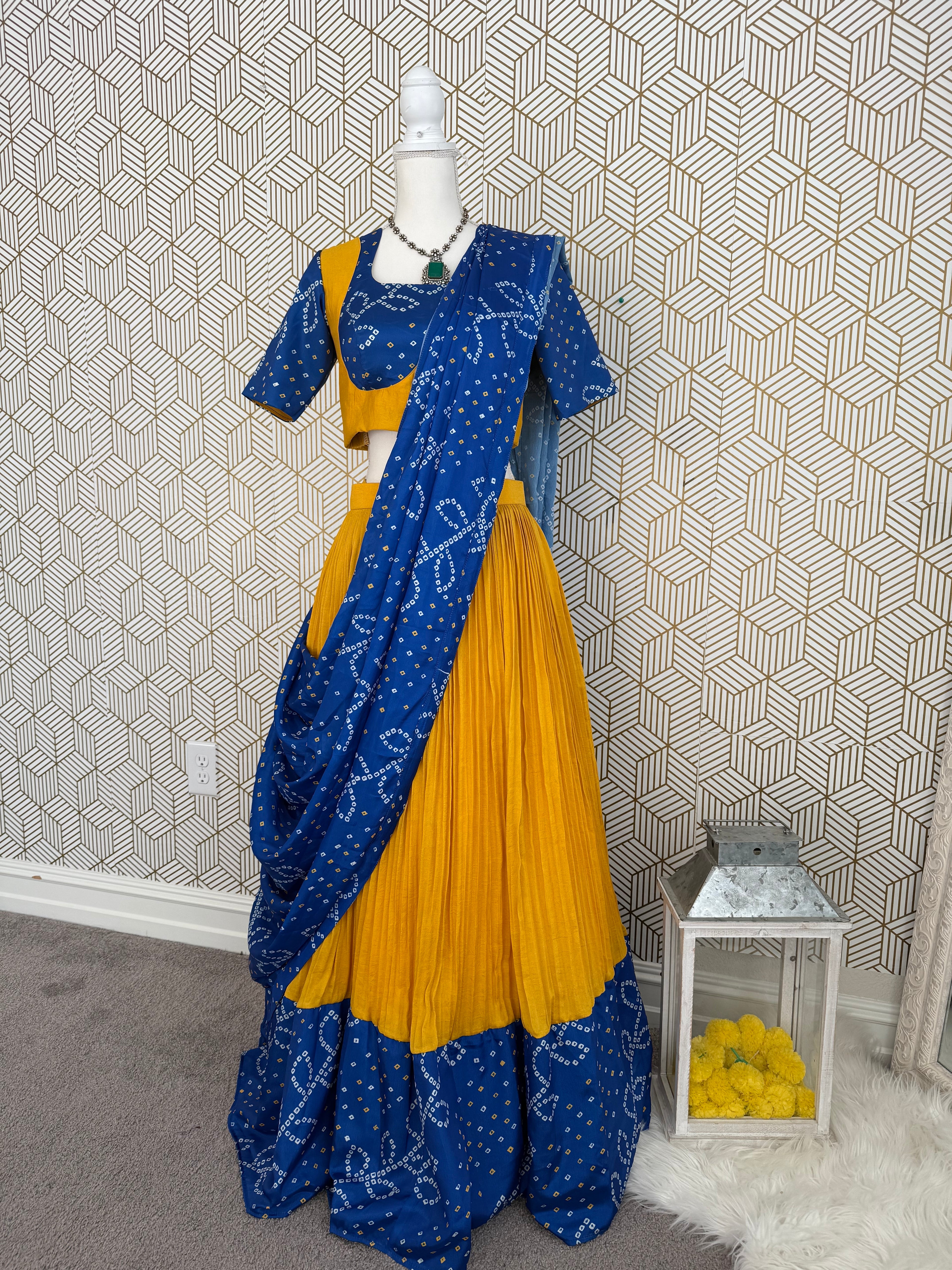 Royal Blue & Mustard lehanga set