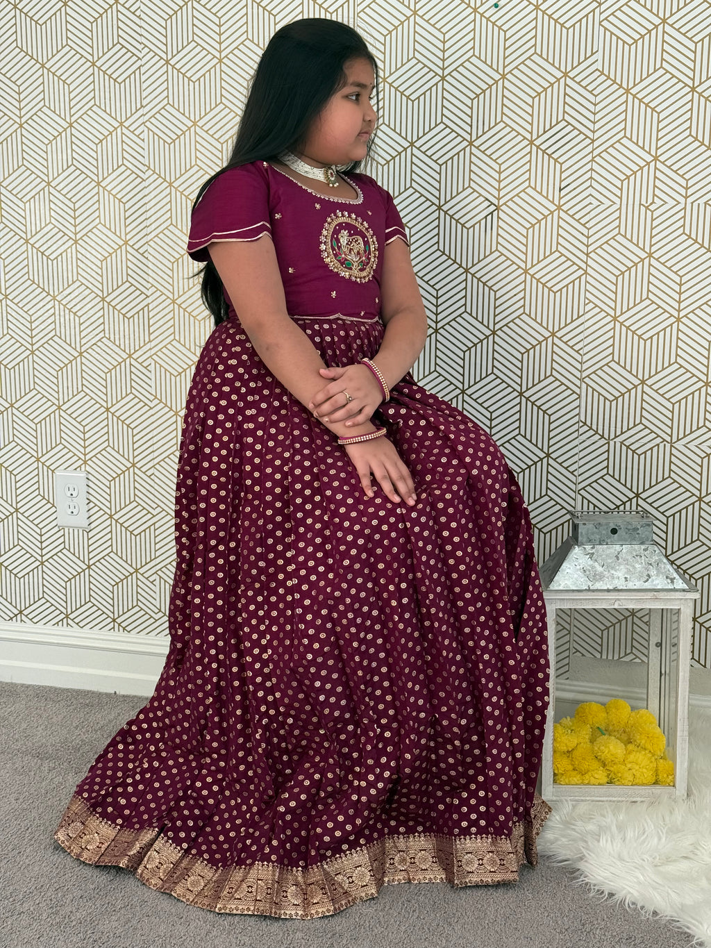 Wine color girls body lehanga with blouse