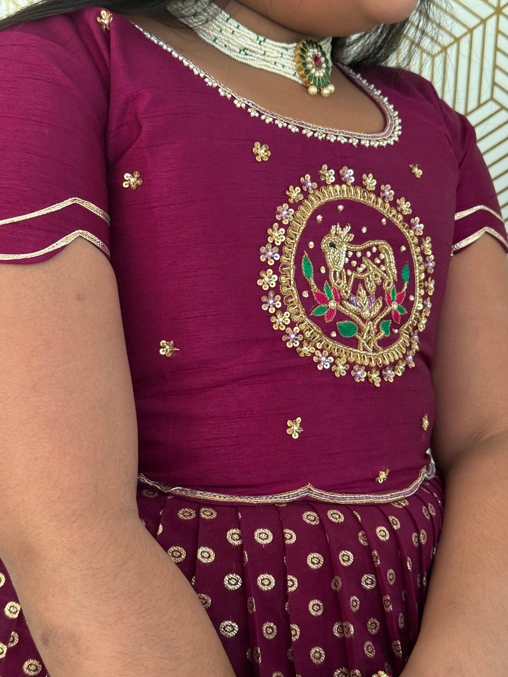 Wine color girls body lehanga with blouse