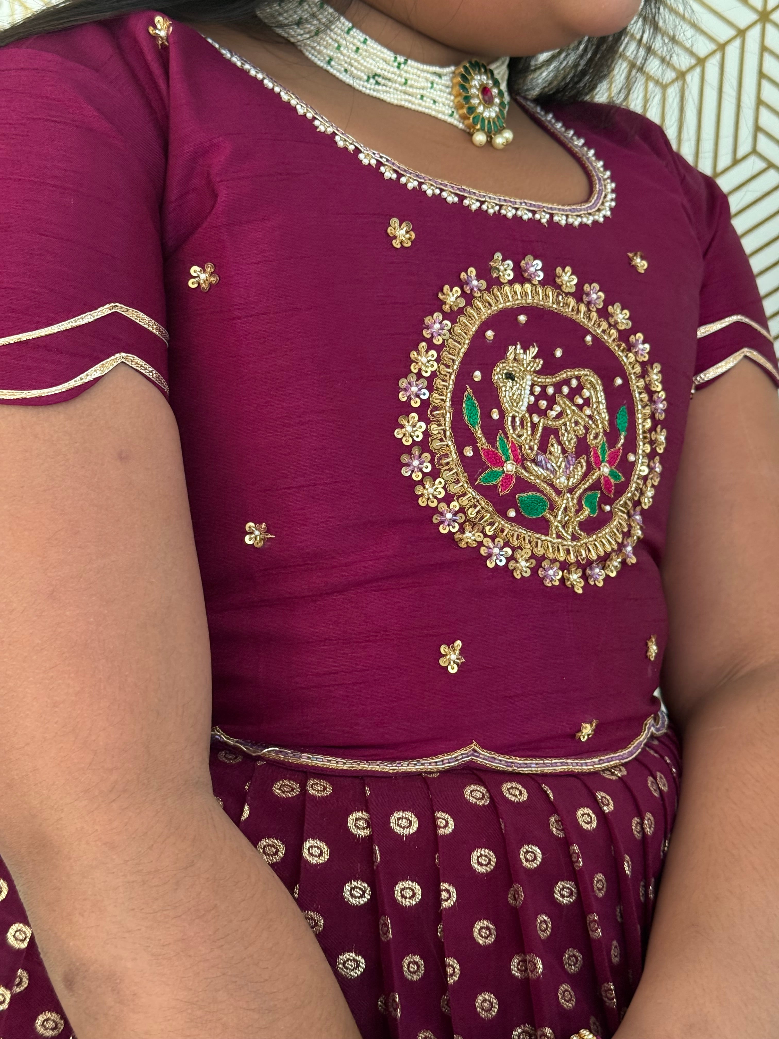 Wine color girls body lehanga with blouse